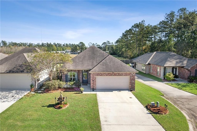 view of front of house featuring a front yard and a garage