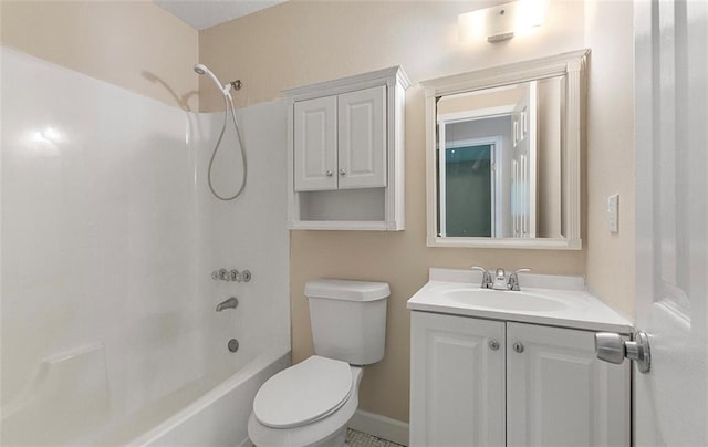 full bathroom with vanity,  shower combination, and toilet