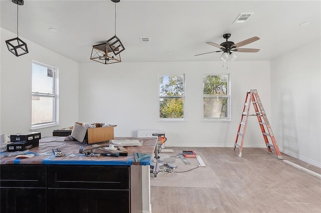 interior space featuring ceiling fan and wood-type flooring