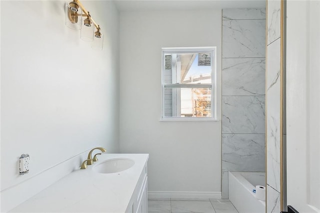 bathroom with shower / washtub combination and vanity