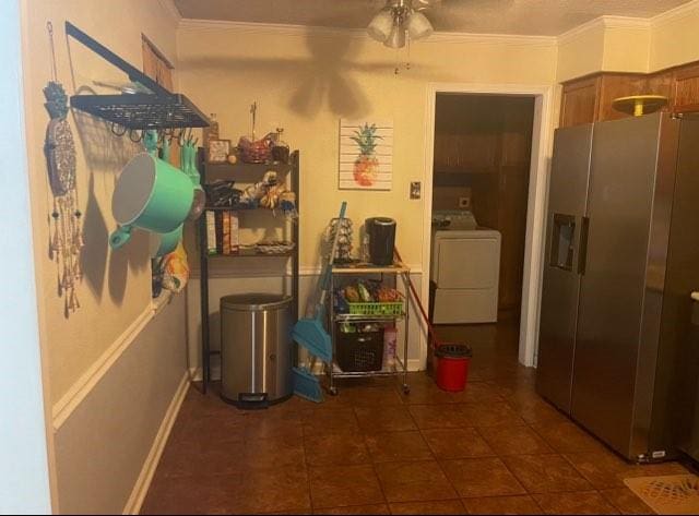 storage with ceiling fan and washer / clothes dryer