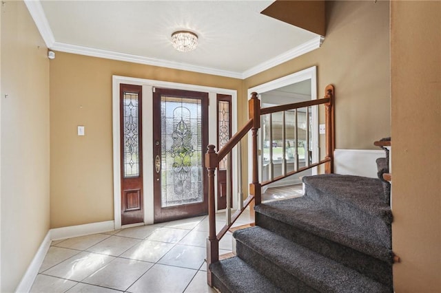 3733 Rockford Hts, Metairie, LA 70002 - tiled entryway with plenty of natural light, stairs, and crown molding