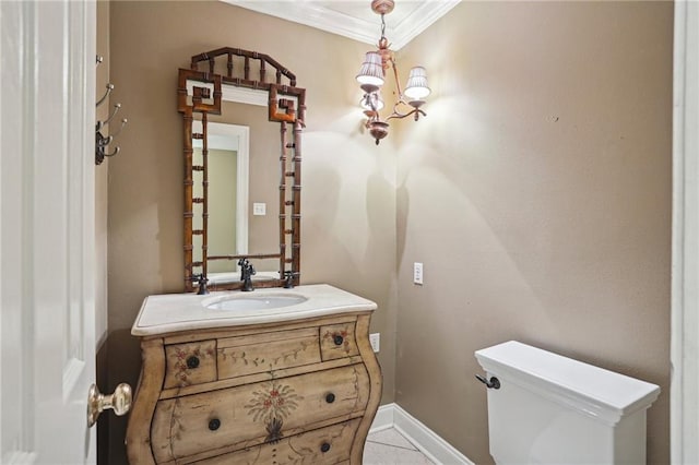 3733 Rockford Hts, Metairie, LA 70002 - bathroom with tile patterned floors, vanity, toilet, and ornamental molding
