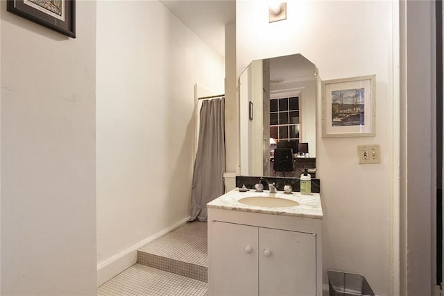 bathroom with vanity and tile patterned floors