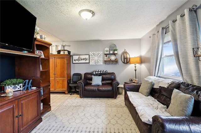 living room featuring a textured ceiling