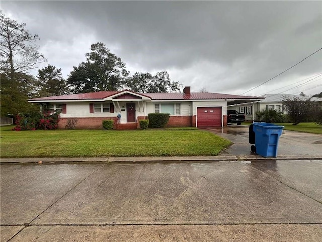 ranch-style house with a front lawn and a carport