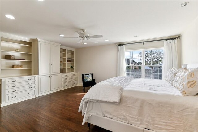 206 Rue Saint Peter St, Metairie, LA 70005 - bedroom featuring dark wood-style floors, recessed lighting, ceiling fan, and baseboards