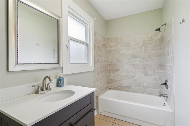 bathroom featuring tile patterned flooring, vanity, and tiled shower / bath