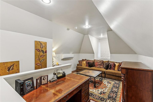 living room featuring vaulted ceiling