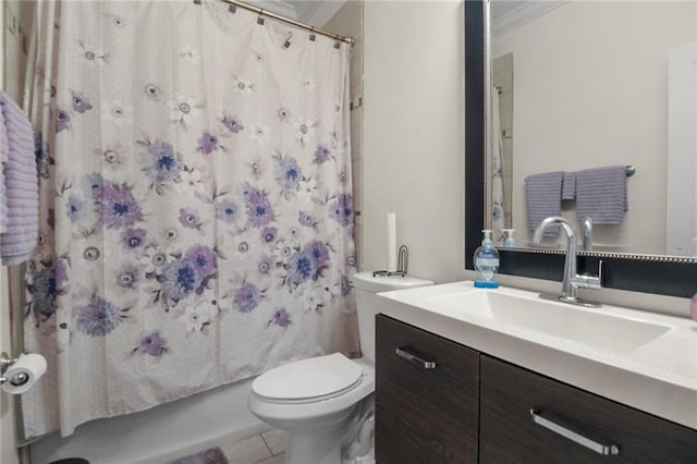 6128 Campus Blvd, New Orleans, LA 70126 - bathroom with toilet, shower / bath combo, tile patterned floors, and vanity