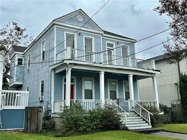 view of front of home featuring a porch and cooling unit