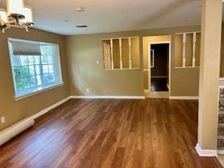 spare room with dark hardwood / wood-style flooring