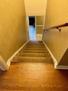 stairway featuring wood-type flooring