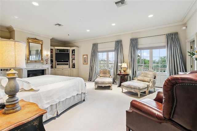 3832 Edenborn Ave, Metairie, LA 70002 - carpeted bedroom with access to exterior, crown molding, and recessed lighting