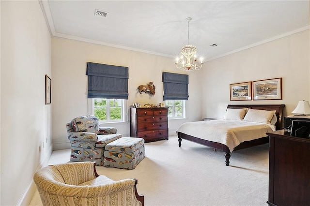 3832 Edenborn Ave, Metairie, LA 70002 - carpeted bedroom with a chandelier and ornamental molding
