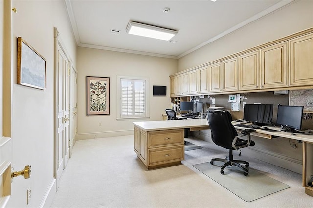 3832 Edenborn Ave, Metairie, LA 70002 - office space featuring built in desk, ornamental molding, light colored carpet, and baseboards
