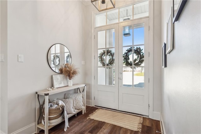 entryway with french doors and dark hardwood / wood-style flooring