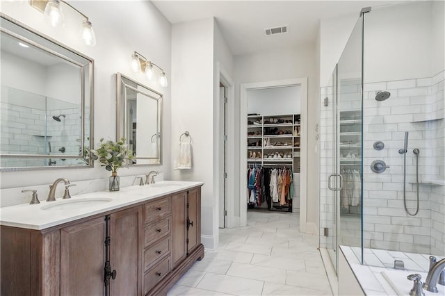 bathroom with plus walk in shower and vanity