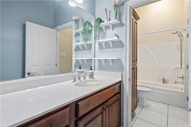 full bathroom featuring tile patterned floors, vanity, toilet, and shower / bath combination