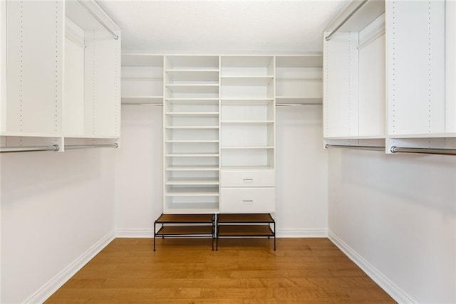 spacious closet with light hardwood / wood-style flooring