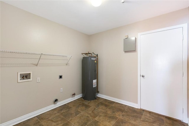 washroom with electric dryer hookup, water heater, washer hookup, and gas dryer hookup