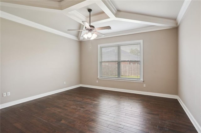 unfurnished room with dark wood-type flooring and ornamental molding