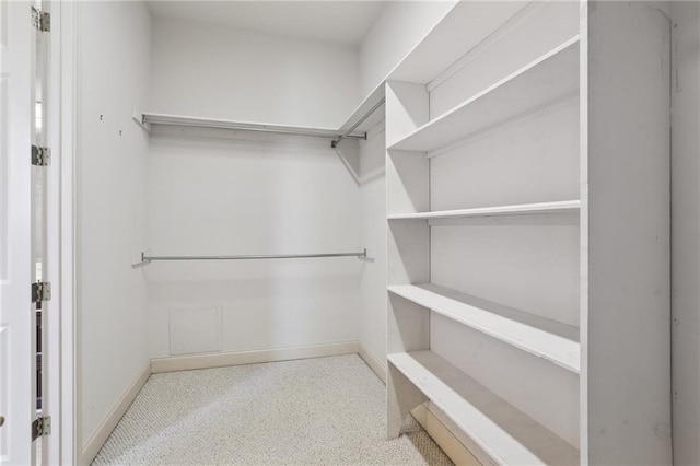 walk in closet featuring light carpet