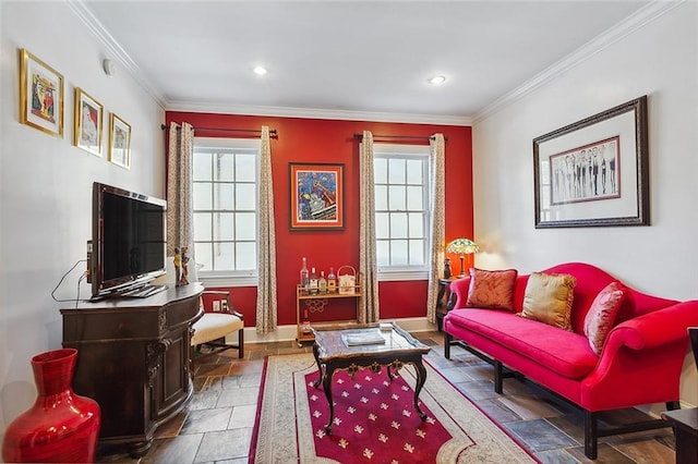 sitting room with ornamental molding