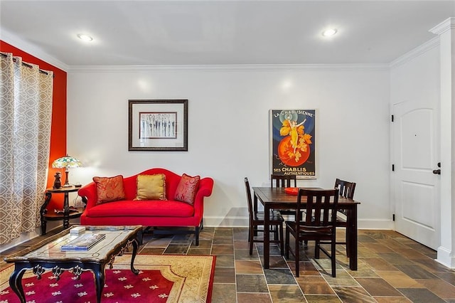 living room with crown molding