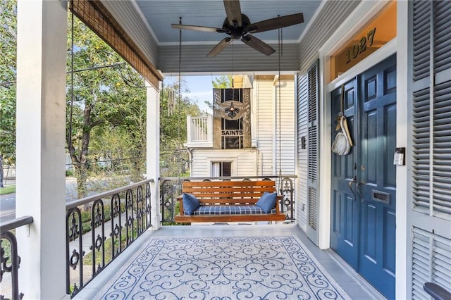 balcony with ceiling fan