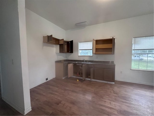 kitchen with dark hardwood / wood-style flooring and sink