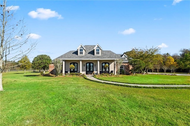 view of front facade featuring a porch and a front lawn