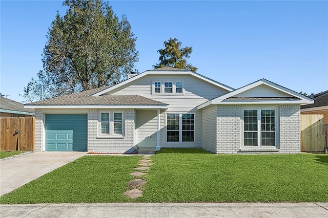 single story home featuring a garage and a front yard