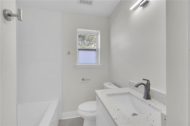 full bathroom with tile patterned flooring, vanity, toilet, and independent shower and bath