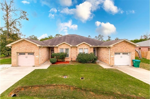 single story home with a front lawn and a garage