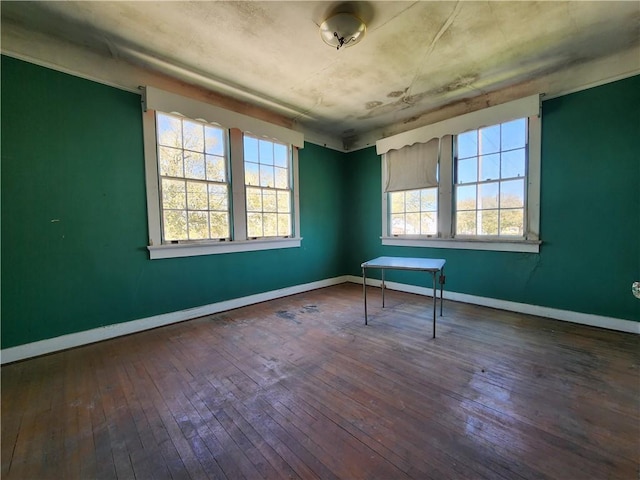 spare room featuring hardwood / wood-style flooring, baseboards, and a wealth of natural light