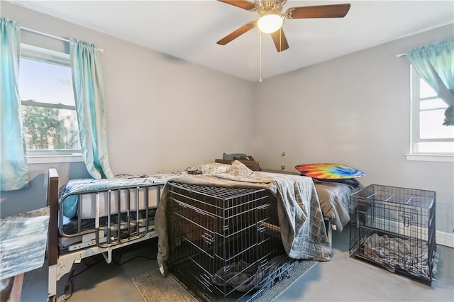 bedroom featuring ceiling fan