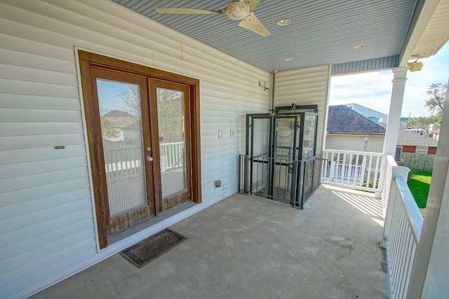 exterior space with ceiling fan and french doors