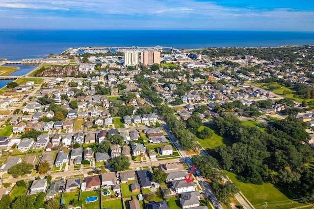 drone / aerial view featuring a water view