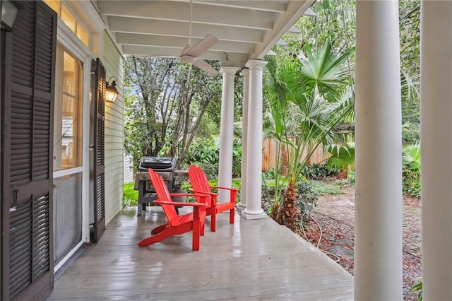 view of patio / terrace featuring area for grilling and a porch