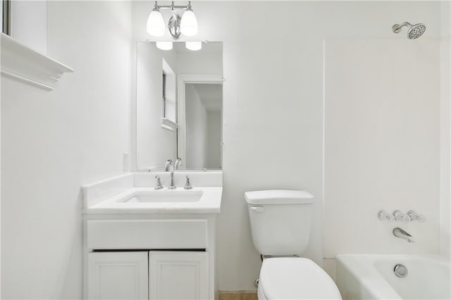 full bathroom featuring shower / bathing tub combination, vanity, and toilet