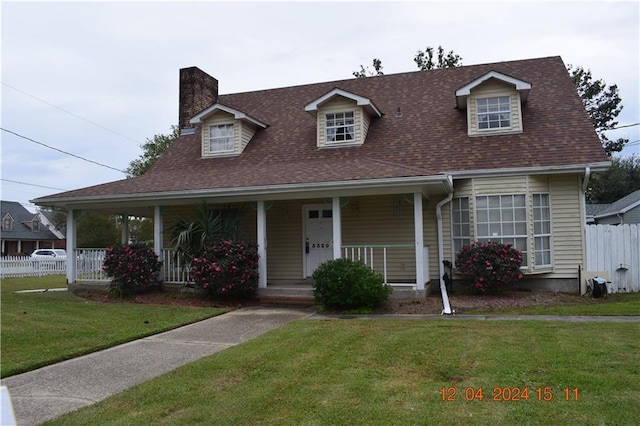 view of front facade featuring covered porch and a front yard