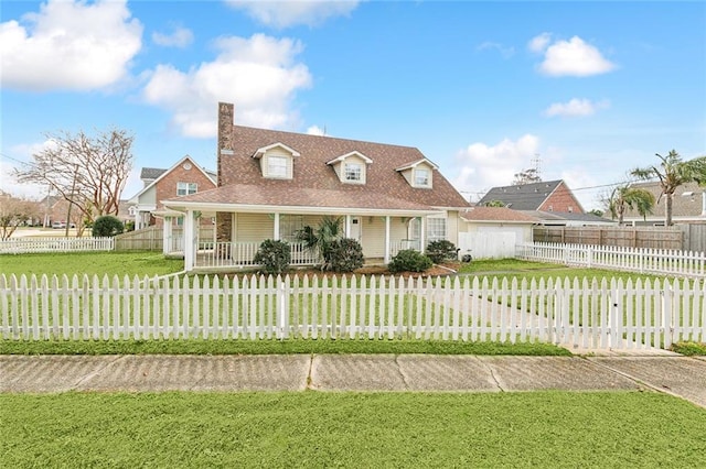 view of front facade featuring a porch and a front lawn