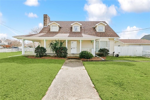 view of front of home featuring a front lawn and covered porch