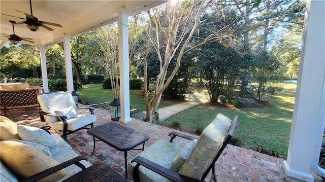 view of patio / terrace featuring outdoor lounge area and ceiling fan