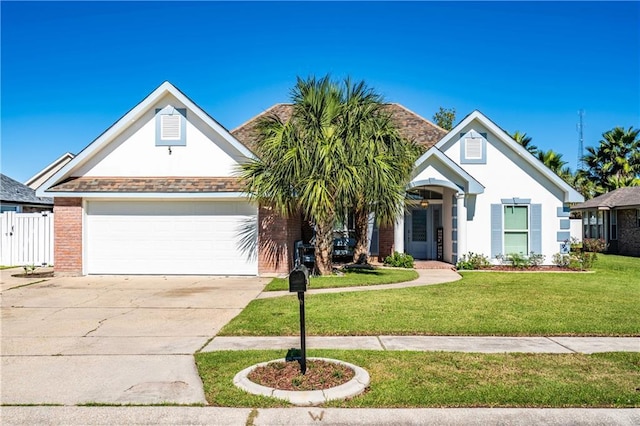 view of front of home featuring a front yard and a garage