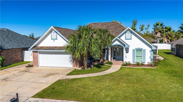 view of front of home featuring a garage and a front lawn