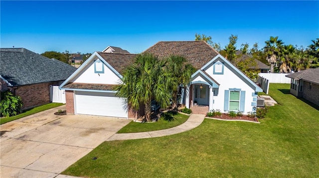 view of front facade with a front yard and a garage