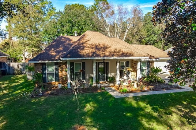 view of front of property with covered porch and a front yard