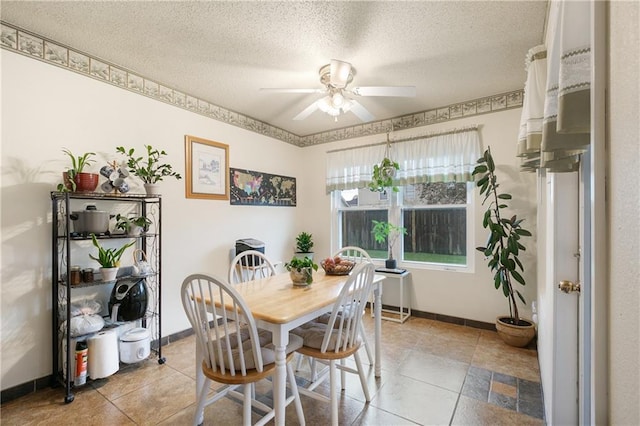 dining room featuring a textured ceiling and ceiling fan